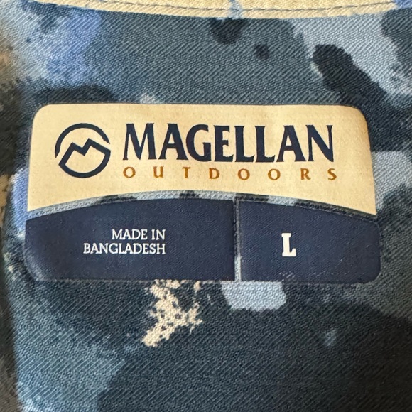 A-75 Men’s Magellan‎ Outdoors Blue Tropical Floral Button Down Shirt Size L - Picture 13 of 16